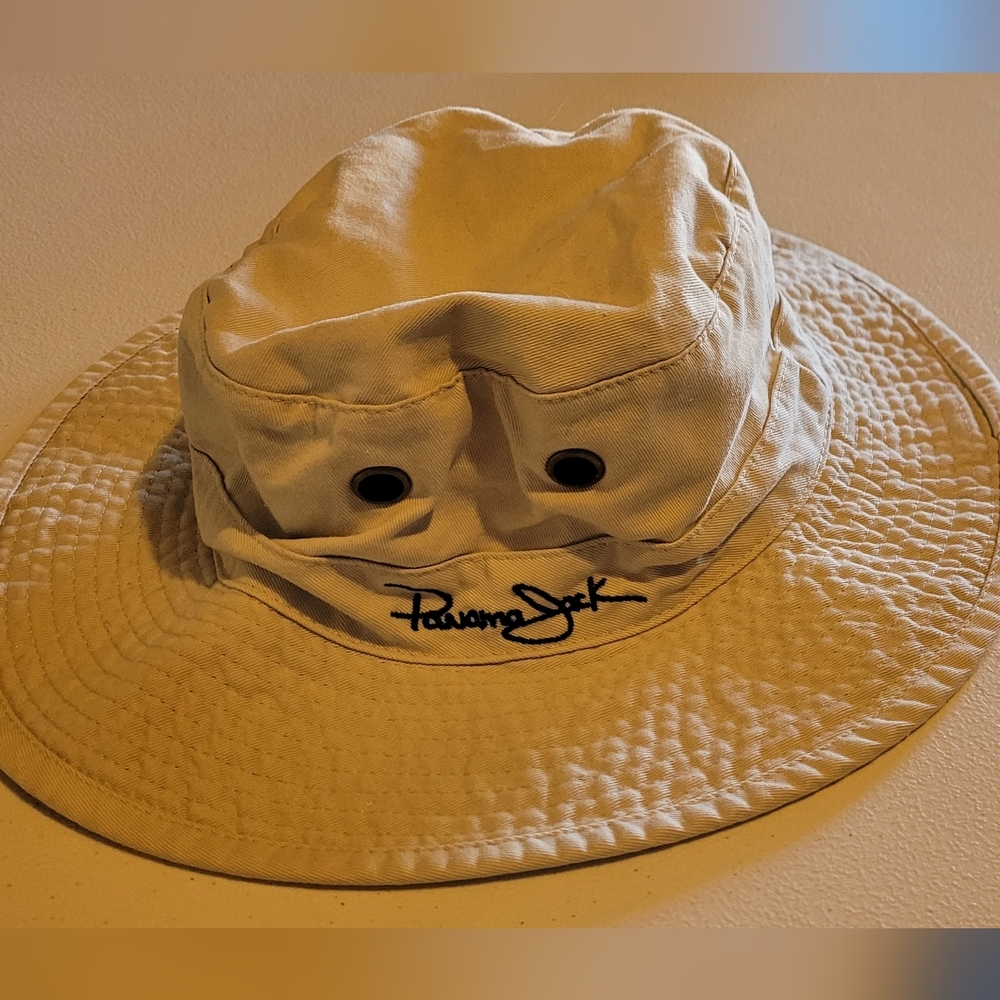 Panama Jack Tan An Navy Wide-Brim Safari Hat, Medium, 100% Cotton